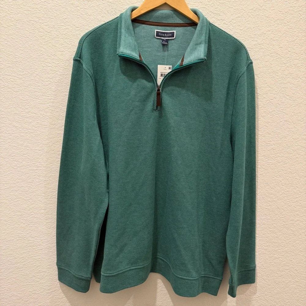Club Room Mens Birdseye Quarter Zip Pullover Marine Green XL 100132072MN